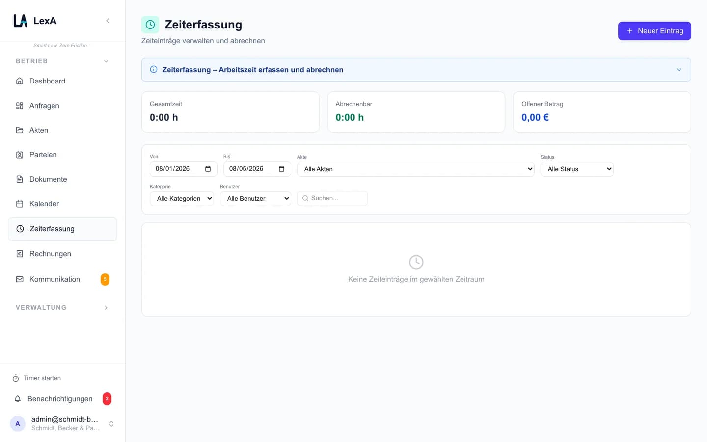 Zeiterfassung über eine volle Woche mit 56 Stunden