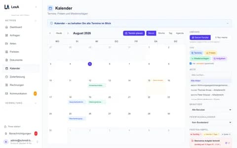 Monatskalender mit Fristen und Terminen