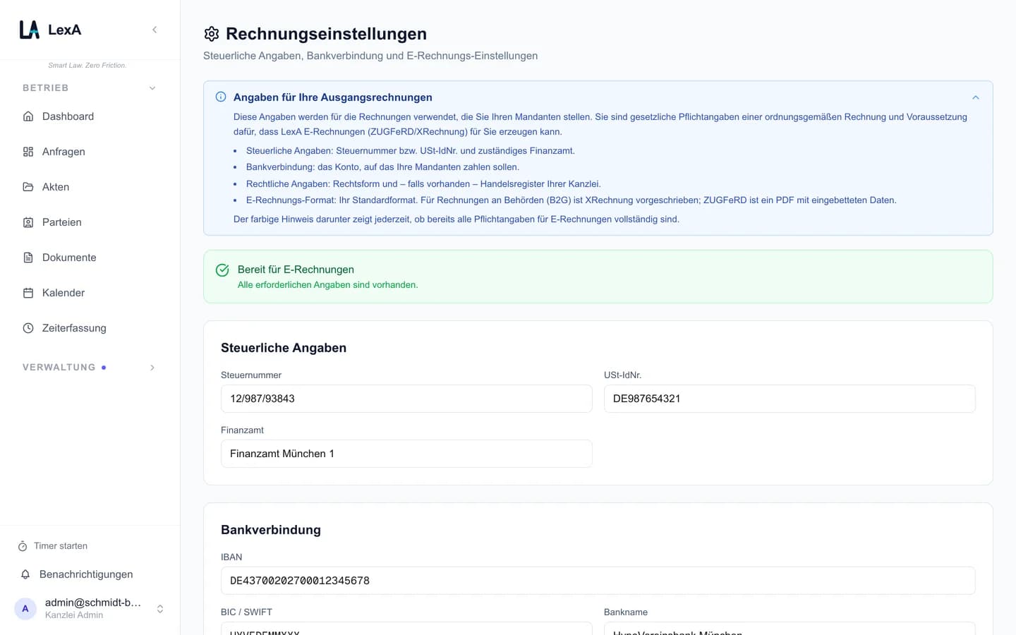E-Rechnung einrichten